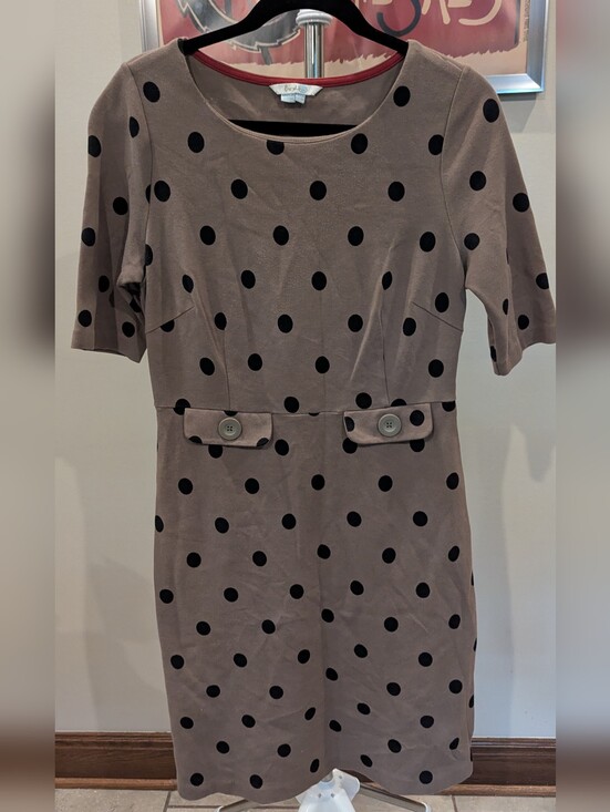 Boden Dresses & Skirts - $25 Boden Size 8 Audrey Polka Dot Ponte Sheath Dress Taupe Brown Black EUC
